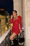 Kırmızı Mini Balon Kol Korse Detay Abiye Elbise