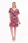 Red Mini Belted Button Detail Patterned Viscose Dress