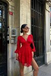 Kırmızı Mini Lori Detay Tül Elbise