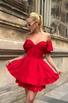 Kırmızı Mini Owen Sırt Detay Elbise