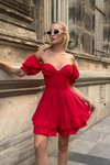 Kırmızı Mini Owen Sırt Detay Elbise