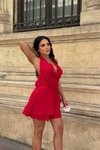 Kırmızı Mini Sırt Dekolteli Dopa Detay Degaje Yaka Elbise