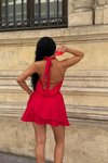 Kırmızı Mini Sırt Dekolteli Dopa Detay Degaje Yaka Elbise