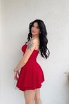Kırmızı Mini Straplez Eteği Şortlu Elbise