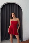 Kırmızı Mini Straplez Eteği Şortlu Elbise