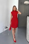Kırmızı Mini Taşlı Ottoman Elbise