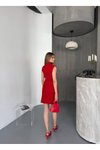 Kırmızı Mini Taşlı Ottoman Elbise