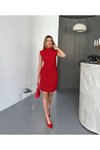 Kırmızı Mini Taşlı Ottoman Elbise