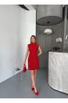 Kırmızı Mini Taşlı Ottoman Elbise