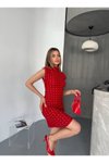 Kırmızı Mini Taşlı Ottoman Elbise