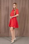Kırmızı Mini Volanlı Kısa Kollu Yazlık Giy Çık Elbise