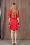 Kırmızı Mini Volanlı Kısa Kollu Yazlık Giy Çık Elbise