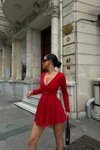 Kırmızı Mini Volanlı Şortlu Elbise