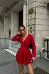 Kırmızı Mini Volanlı Şortlu Elbise