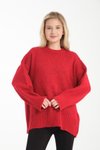 Kırmızı Oversize Basic Uzun Kazak