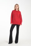 Kırmızı Oversize Basic Uzun Kazak