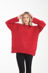 Kırmızı Oversize Basic Uzun Kazak