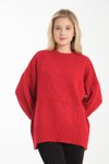 Kırmızı Oversize Basic Uzun Kazak
