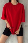 Kırmızı Pamuklu Unisex Oversize Basic T-shirt