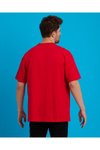 Kırmızı Pamuklu Unisex Oversize Basic T-shirt