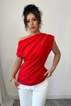 Red One-Shoulder Detail Scuba Crepe Fabric Blouse