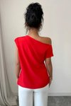 Kırmızı Tek Omuz Detay Scuba Krep Kumaş Bluz