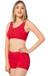 Kırmızı Tül Detaylı Şortlu Mayo Bikini Takım