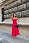 Red Long Buttoned Halter Neck Dress