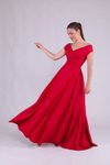 Kırmızı Uzun Kayık Yaka Abiye Elbise