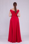 Kırmızı Uzun Kayık Yaka Abiye Elbise
