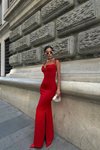 Kırmızı Uzun Kaylee Askılı Abiye Elbise