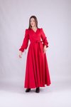 Kırmızı Uzun Kruvaze Yaka Kol Elbise