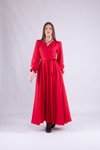 Kırmızı Uzun Kruvaze Yaka Kol Elbise