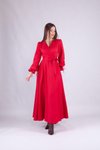 Kırmızı Uzun Kruvaze Yaka Kol Elbise