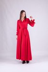 Kırmızı Uzun Kruvaze Yaka Kol Elbise
