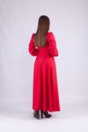 Kırmızı Uzun Kruvaze Yaka Kol Elbise