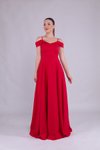 Kırmızı Uzun Omuz Detay Askılı Abiye Elbise