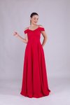 Kırmızı Uzun Omuz Detay Askılı Abiye Elbise