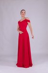 Kırmızı Uzun Omuz Detay Askılı Abiye Elbise