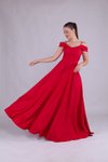 Kırmızı Uzun Omuz Detay Askılı Abiye Elbise