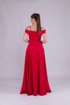Kırmızı Uzun Omuz Detay Askılı Abiye Elbise