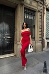 Kırmızı Uzun Sırt Dekolteli Freedom Straplez Elbise