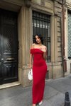 Kırmızı Uzun Sırt Dekolteli Freedom Straplez Elbise