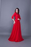 Kırmızı V Yaka Tesettür Abiye Elbise