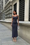 Koyu Gri Uzun Monica Askılı Sandy Elbise