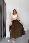 Koyu Kahve Uzun Paraşüt Kumaş Bol Kesim Etek