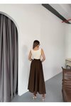 Koyu Kahve Uzun Paraşüt Kumaş Bol Kesim Etek