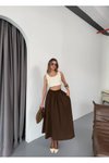 Koyu Kahve Uzun Paraşüt Kumaş Bol Kesim Etek