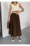 Koyu Kahve Uzun Paraşüt Kumaş Bol Kesim Etek