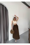 Koyu Kahve Uzun Paraşüt Kumaş Bol Kesim Etek